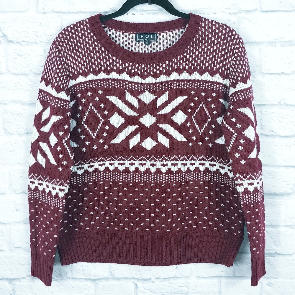 POL | Pullover Snowflake Sweater Maroon Unisex